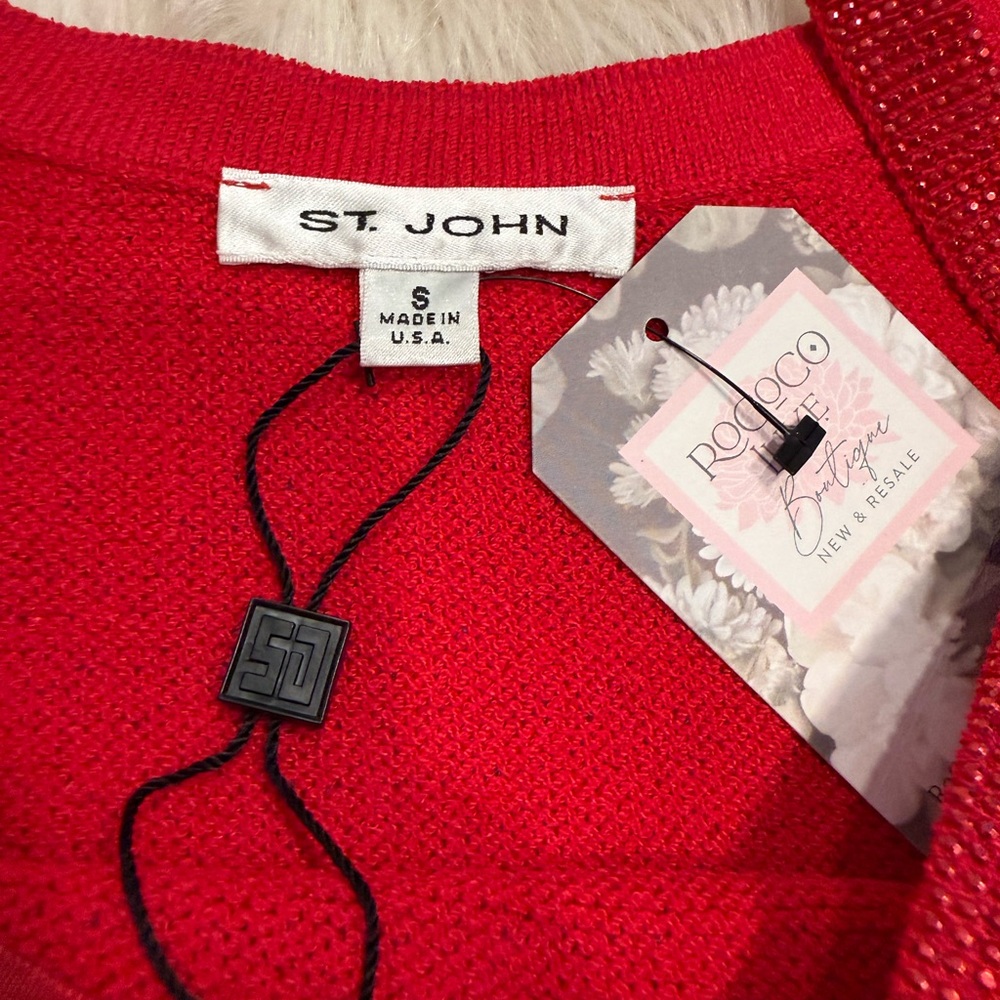 NEW St. John Tank bright Red party holiday evening sparkly crystals Knit S M - Picture 8 of 17